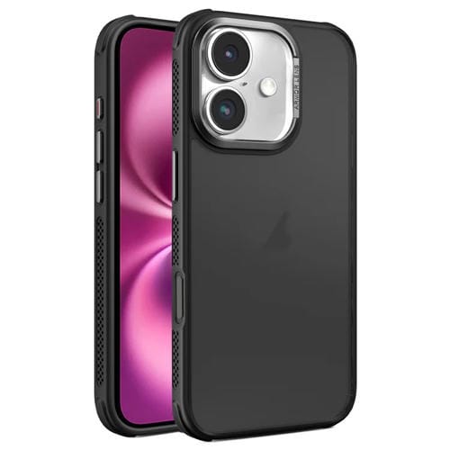 Estuche para Teléfono iPhone 16 Plus Marco de Lente Metal Esmerilado Sensación de Piel Enfriamiento Lateral (Negro)