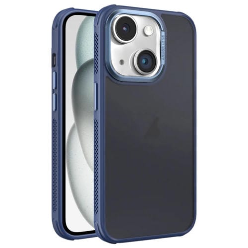 Estuche para Teléfono iPhone 15 Plus Marco de Lente Metal Esmerilado Sensación de Piel Enfriamiento Lateral (Azul)