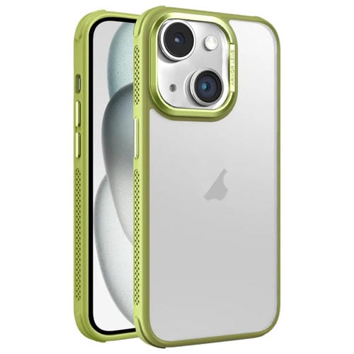 Estuche para Teléfono iPhone 15 Plus Marco Lente Metal Esmerilado Sensación Piel Enfriamiento (Verde)