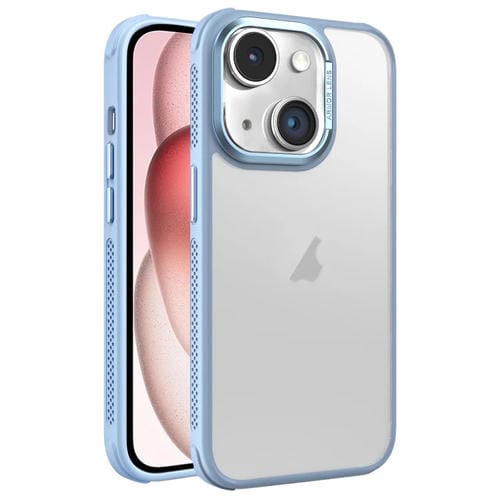 Estuche para Teléfono iPhone 15 Marco de Lente Metal Esmerilado Sensación de Piel Enfriamiento Lateral (Azul Cielo)