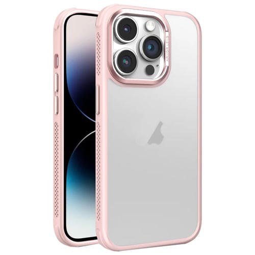 Estuche para Teléfono iPhone 14 Pro Marco de Lente Metal Esmerilado Sensación de Piel Enfriamiento Lateral (Rosa)
