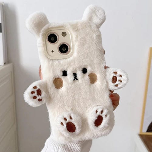 Funda para Teléfono iPhone 14 con Osito de Peluche Sonriente en 3D (Blanco)