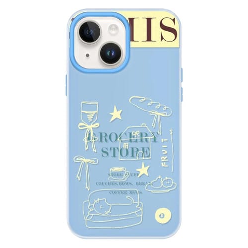 Funda híbrida TPU y PC Shop Line para iPhone 14 (Draft Blue)