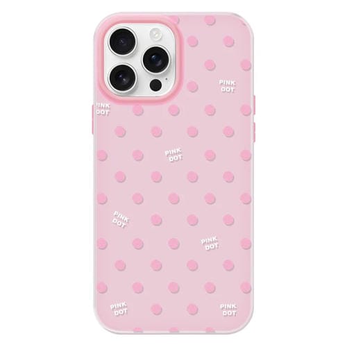 Funda híbrida TPU y PC iPhone 14 Pro Tacto Sedoso y Gelatinoso (Rosa con Lunares)
