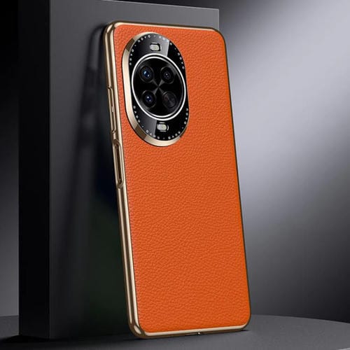 Funda de PC de cuero genuino para Huawei Nova 14 (naranja)
