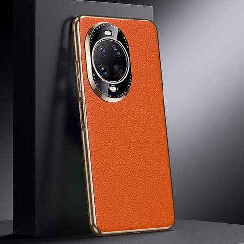 Funda de PC de cuero genuino para Huawei nova 14 Ultra (naranja)