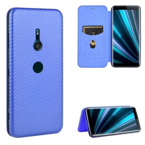 Para Sony Xperia XZ3 Funda de cuero con textura de fibra de carbono magnética con tapa horizontal TPU + PC + PU con ranura para tarjeta (azul)