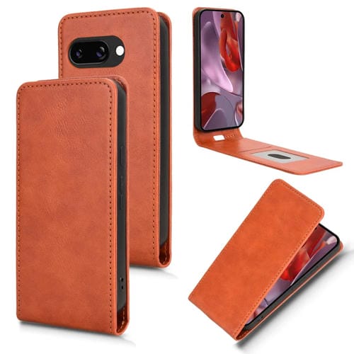 Funda de Cuero con Tapa Vertical Magnética para Google Pixel 9A (Marrón)
