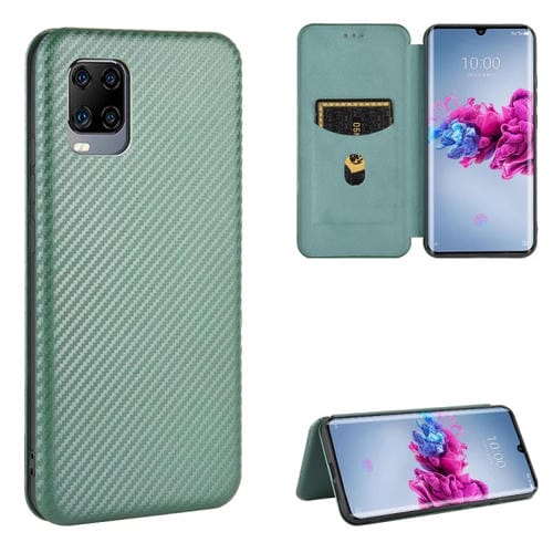 Para ZTE Axon 11 5G Textura de fibra de carbono magnética con tapa horizontal TPU + PC + Funda de cuero PU con ranura para tarjeta (verde)