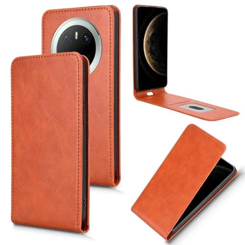 Funda de Cuero con Tapa Vertical Magnética para Huawei Mate 70 (Marrón)