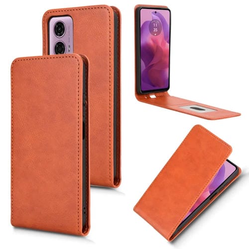 Funda de Cuero con Tapa Vertical Magnética para Motorola Moto G04/G24/G24 Power (Marrón)