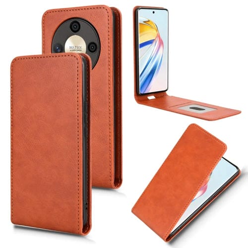 Funda de Cuero con Tapa Vertical Magnética para Honor Magic6 Lite/X9B 5G (Marrón)
