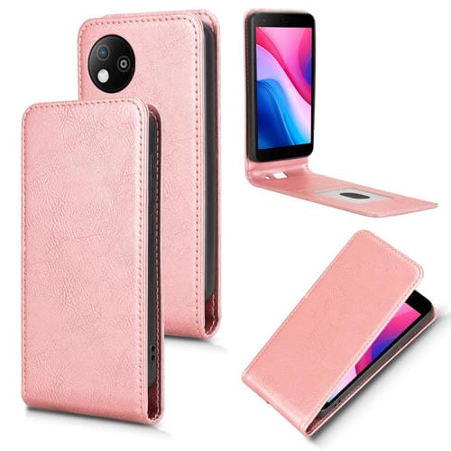Funda de Cuero con Tapa Vertical Magnética para ZTE Blade A35 Lite (Oro Rosa)