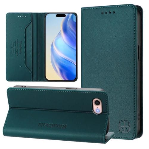 Funda de Cuero con Doble Pliegue y Succión Magnética para iPhone 7/8/Se 2022 Rc01 (Verde Oscuro)