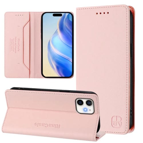 Funda Cuero Rc01 para iPhone 12 Mini con Doble Pliegue y Succión Magnética (Rosa)