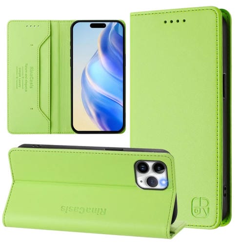 Funda de Cuero para iPhone 11 Pro Rc01 Doble Pliegue Succión Magnética (Verde Hierba)