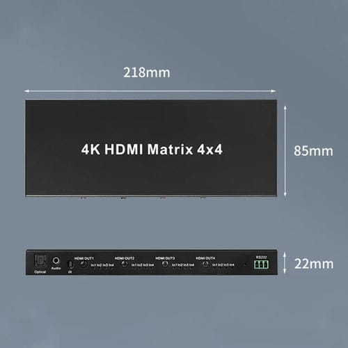 Conmutador de Matriz HDMI Measy Mt4344 4K 30 Hz 4 Entradas 4 Salidas Compatible con Conmutación sin Interrupciones (Negro) Enchufe de la UE
