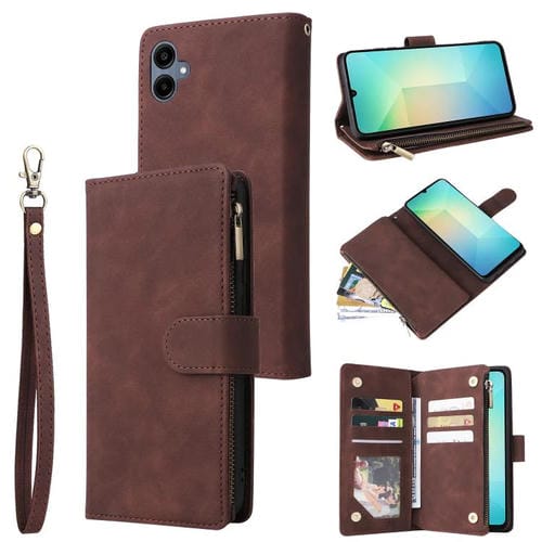 Funda de cuero multifuncional con cremallera esmerilada para Samsung Galaxy A07 4G/5G (café)