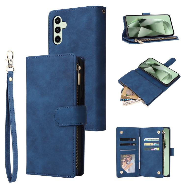 Funda de cuero multifuncional con cremallera esmerilada para Samsung Galaxy S25 FE 5G (azul)
