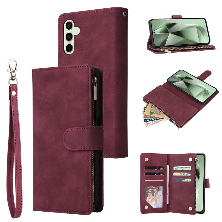 Funda de cuero multifuncional con cremallera esmerilada para Samsung Galaxy S25 FE 5G (rojo vino)