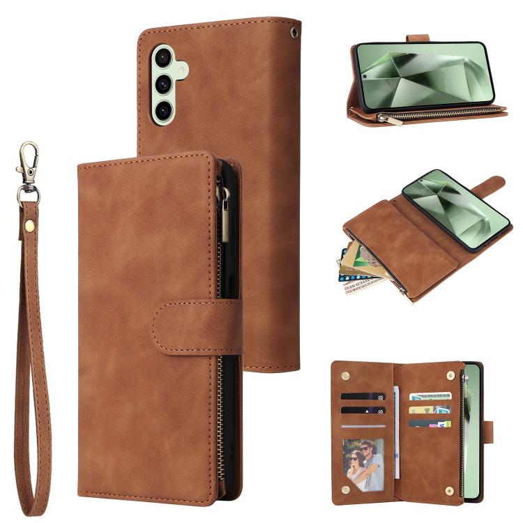 Funda de cuero multifuncional con cremallera esmerilada para Samsung Galaxy S25 FE 5G (marrón)