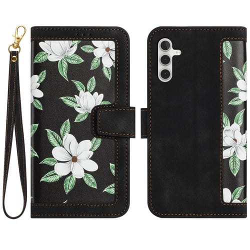 Funda Cuero Samsung Galaxy A05S Estampado Floral con Cordón (Negro)