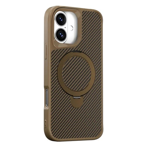 Funda para Teléfono con Soporte Magsafe 360 Fibra de Carbono iPhone 16 Plus (Dorado Desierto)
