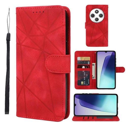 Funda de Cuero con Líneas Geométricas y Tacto de Piel para Redmi 14C 4G (Rojo)