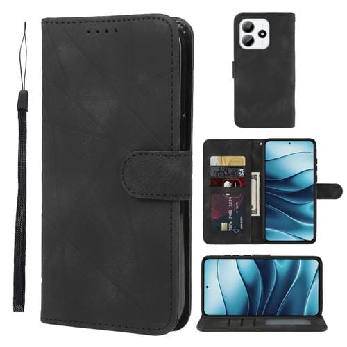 Funda de Cuero con Líneas Geométricas y Tacto de Piel para Redmi Note 14 5G (Negra)