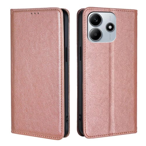 Funda Magnética de Cuero con Acabado Brillante y Aceite para Redmi Note 14 5G (Oro Rosa)