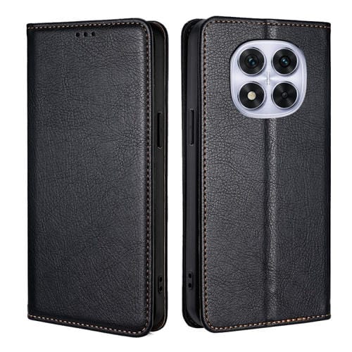 Funda de Cuero Magnético con Acabado Brillante y Aceite Sólido para Redmi Note 14 Pro 5G (Negro)