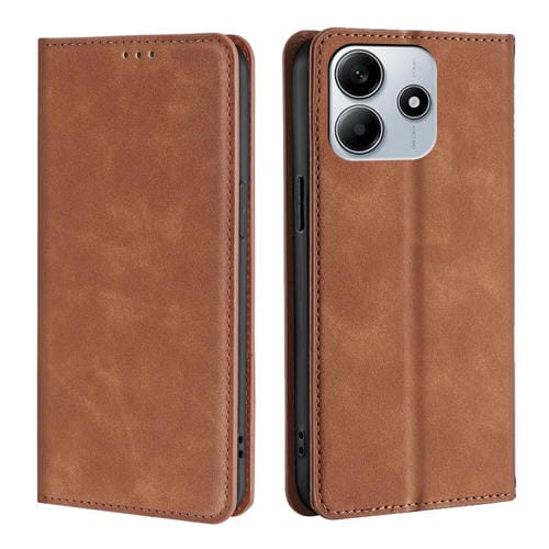 Funda de Cuero Magnética con Tacto de Piel para Redmi Note 14 5G (Marrón Claro)