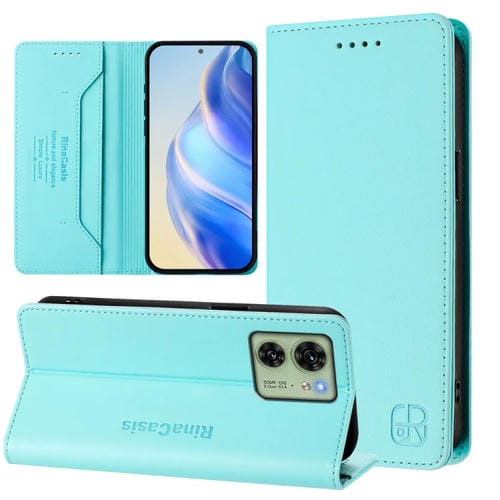 Funda de Cuero Motorola Edge 40/Edge 2023 Us Rc01 con Doble Pliegue y Succión Magnética (Verde Menta)