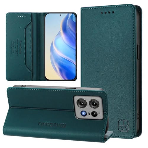 Funda de Cuero Motorola Edge 50 Pro Rc01 con Doble Pliegue y Succión Magnética (Verde Oscuro)