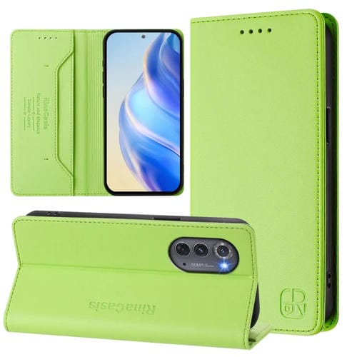 Funda de Cuero Motorola Edge 2022 y Edge 5G Uw 2022 Rc01 con Doble Pliegue y Succión Magnética (Verde Hierba)