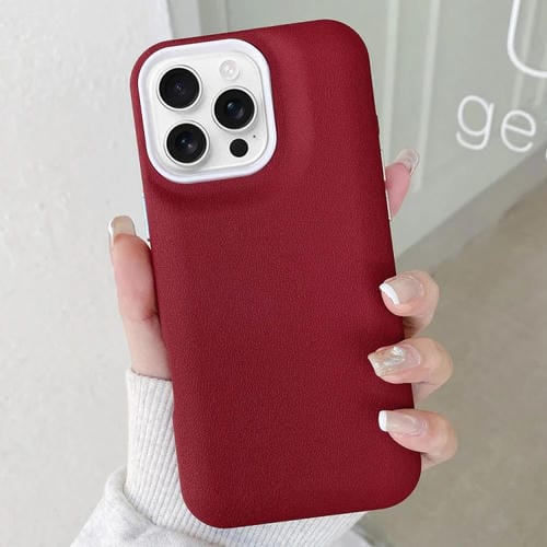 Funda de Cuero con Textura para iPhone 16 Pro (Rojo Vino)
