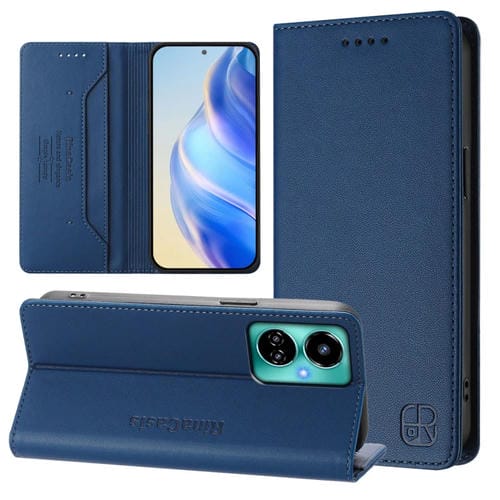 Funda de Cuero Rfid con Doble Pliegue y Succión Magnética para Tecno Camon 19/19 Pro 5G Rc01 (Azul Oscuro)