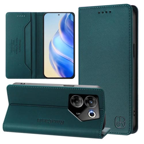 Funda de Cuero para Tecno Camon 20 Pro 5G Rc01 con Doble Pliegue y Succión Magnética Rfid (Verde Oscuro)