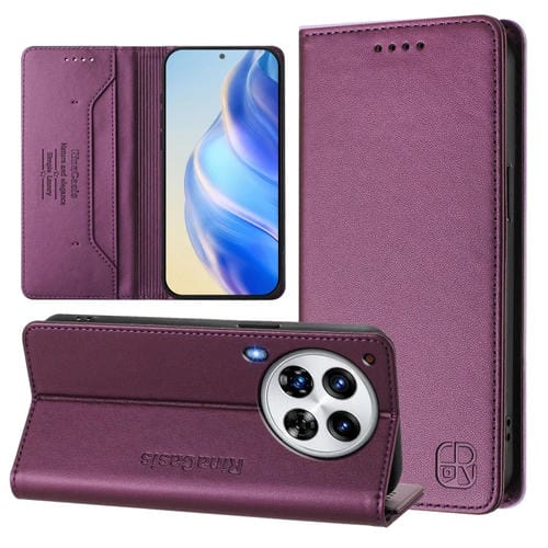 Funda de Cuero para Tecno Camon 30 Premier 5G Rc01 con Doble Pliegue y Succión Magnética Rfid (Violeta)