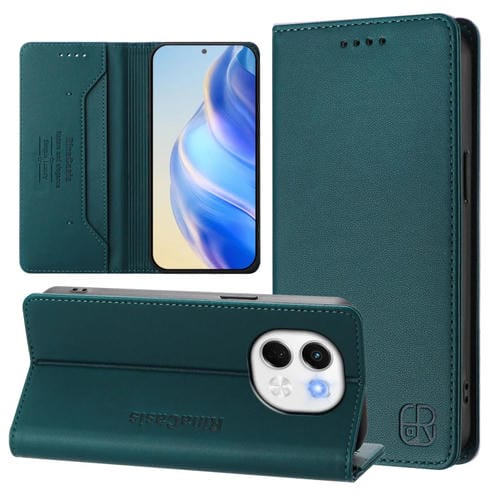 Funda de Cuero con Doble Pliegue y Succión Magnética RFID para Tecno Spark 30 5G y Pova 6 Neo 5G Rc01 (Verde Oscuro)