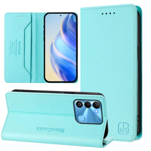 Funda de Cuero Rfid para Tecno Spark Go 2022 / 8C / 9 Rc01 con Doble Pliegue y Succión Magnética (Verde Menta)