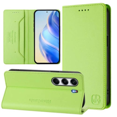 Funda de Cuero Rfid para Tecno Camon 40 4G Rc01 con Doble Pliegue y Succión Magnética (Verde Hierba)
