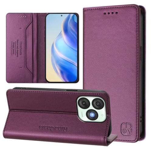 Funda de Cuero Rfid con Doble Pliegue y Succión Magnética para Teléfono Itel A50 Rc01 (Violeta)