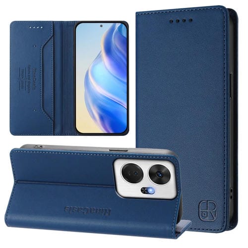 Funda de Cuero Rfid con Doble Pliegue y Succión Magnética para Teléfono Itel P55+ Rc01 (Azul Oscuro)