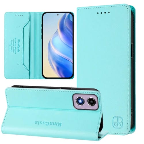 Funda de Cuero con Doble Pliegue y Succión Magnética para Motorola Moto E14/G24/G04/G04S Rc01 (Verde Menta)