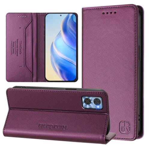 Funda de Cuero con Doble Pliegue y Succión Magnética para Motorola Moto E22 / Moto E22I Rc01 (Violeta)