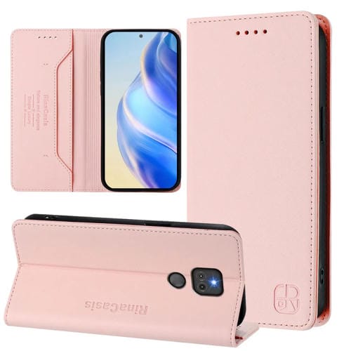 Funda de Cuero Motorola Moto G Play 2021 Rc01 con Doble Pliegue y Succión Magnética (Rosa)