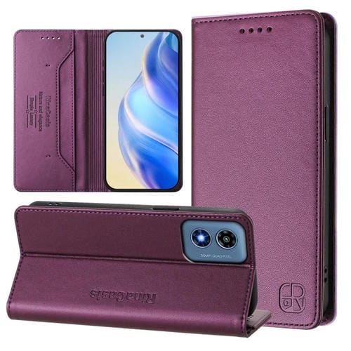 Funda de Cuero Motorola Moto G Play 2024 y Moto G 5G 2024 Rc01 con Doble Pliegue y Succión Magnética (Violeta)