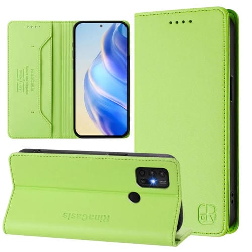 Funda de Cuero Motorola Moto G30/G20/G10 Rc01 con Doble Pliegue y Succión Magnética (Verde Hierba)
