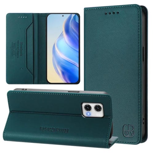 Funda de Cuero Motorola Moto G73 Rc01 con Doble Pliegue y Succión Magnética Rfid (Verde Oscuro)